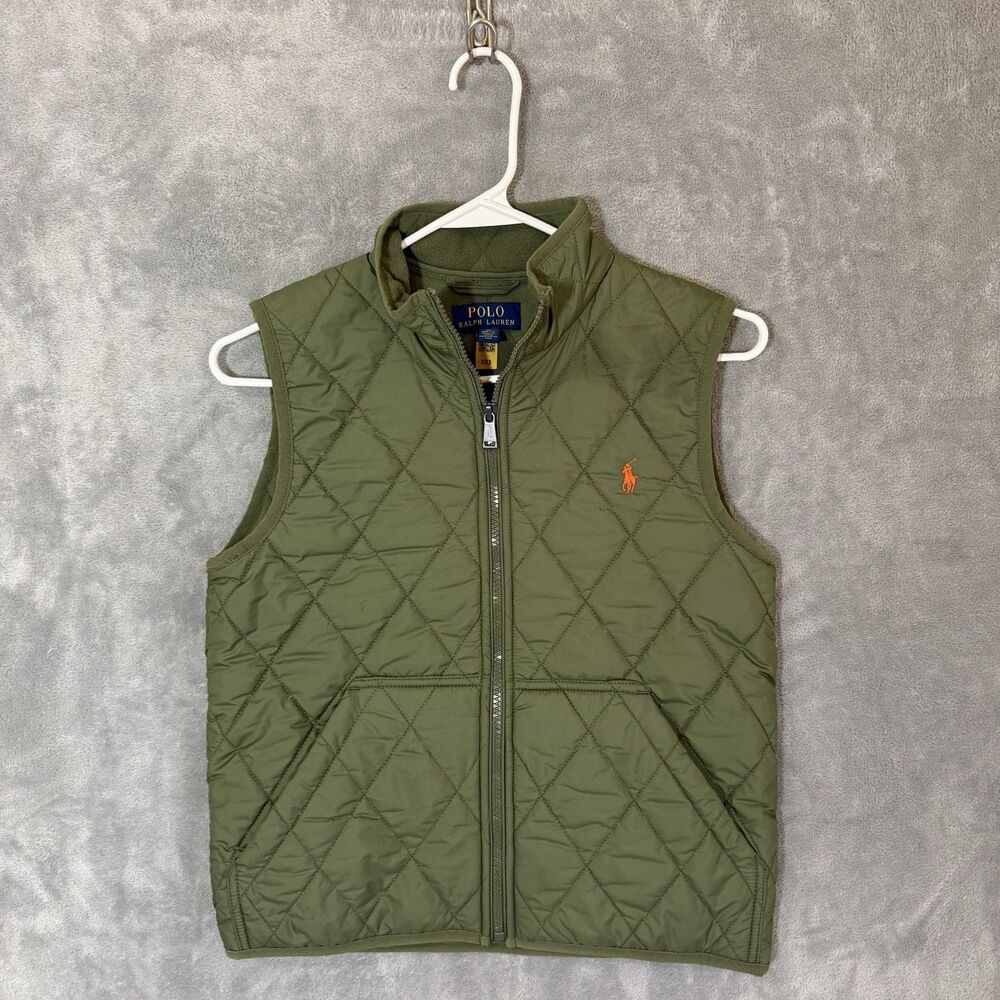 Polo Ralph Lauren Vest Boys M (10-12) Quilted Hunter Green Full Zip Preppy Pony